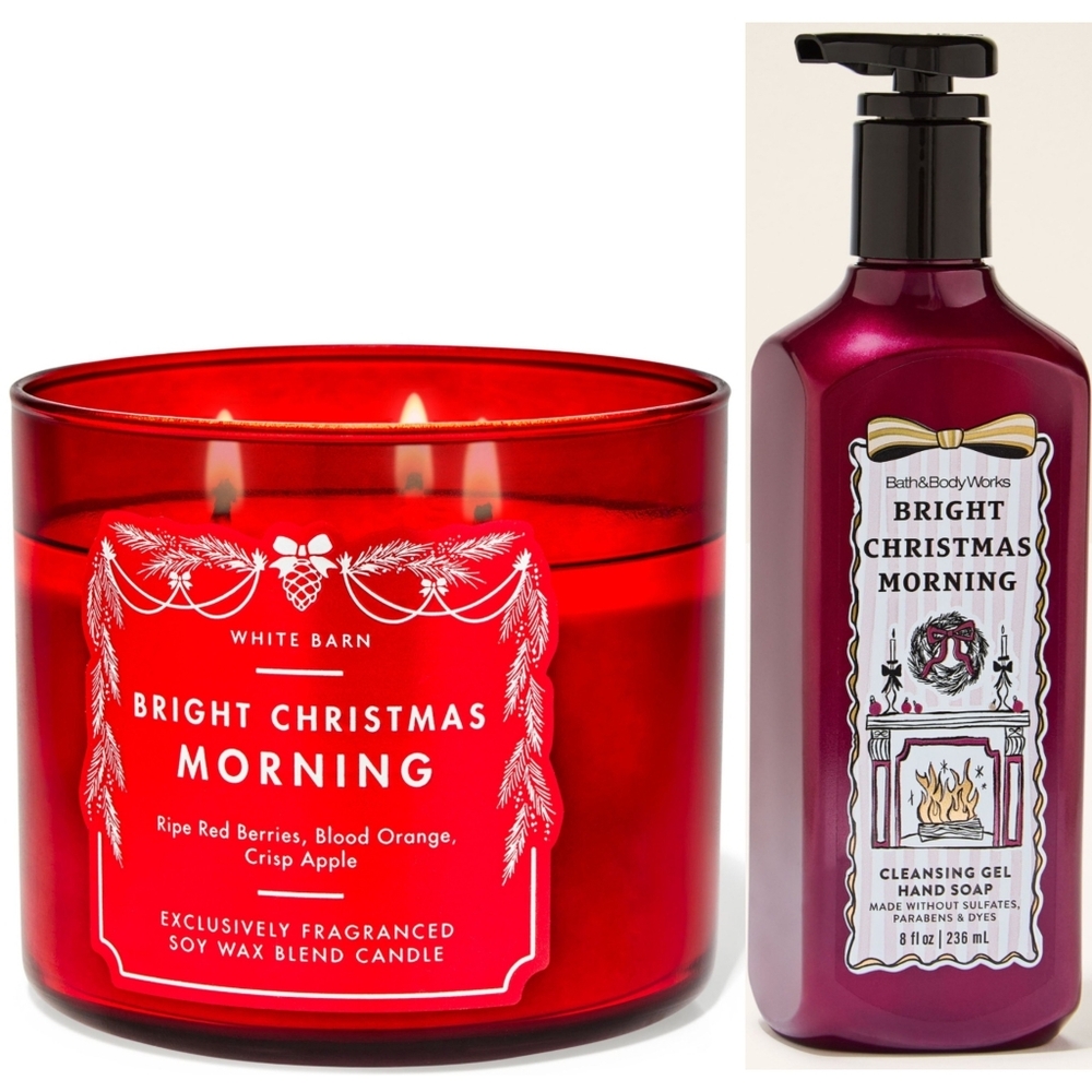Bath Body Works White Barn Bright Christmas Morning Candle & Hand Soap Set NEW